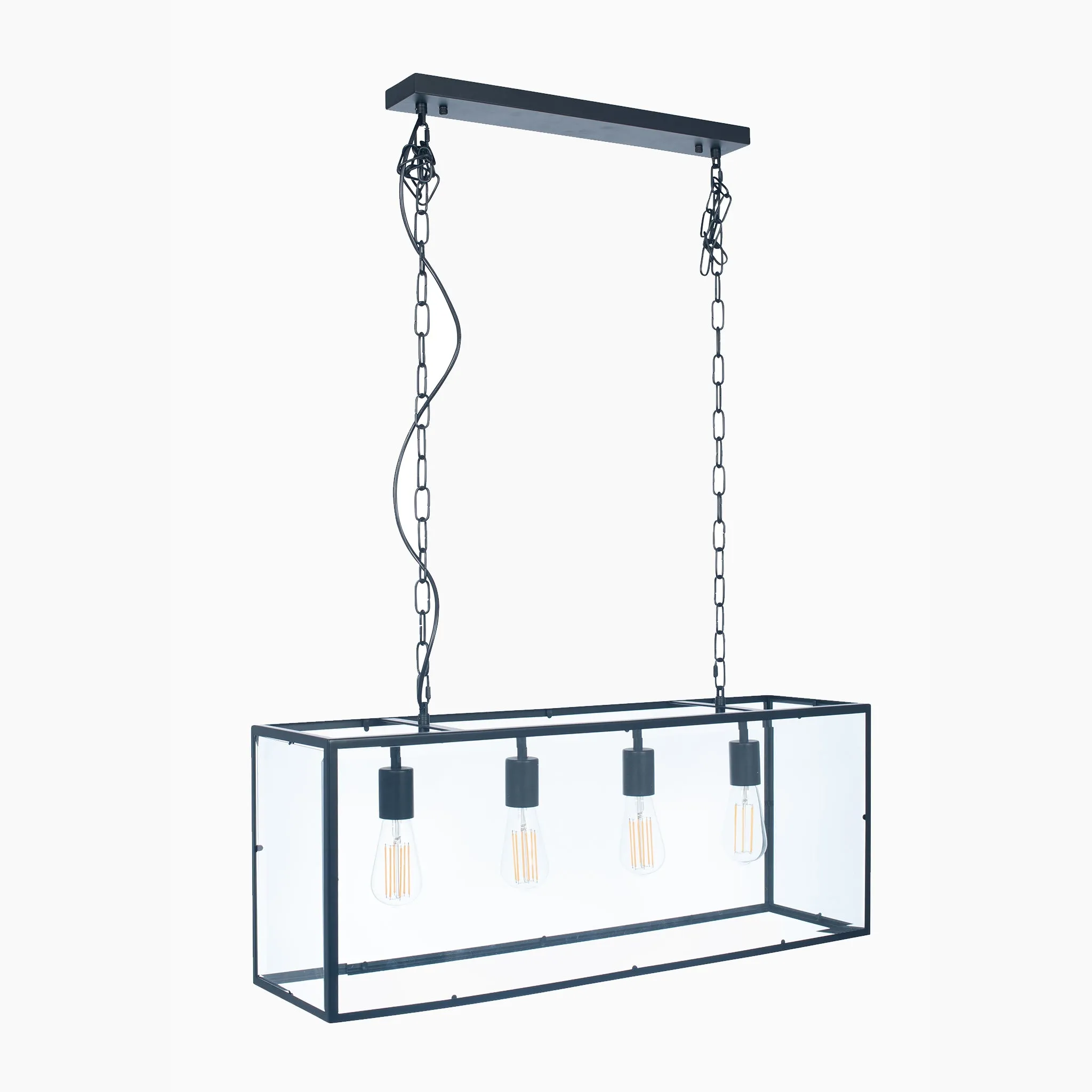 Llewellyn Matt Black Metal & Glass Four Bulb Pendant