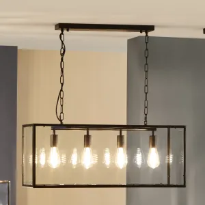 Llewellyn Matt Black Metal & Glass Four Bulb Pendant