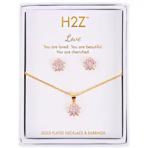 Love Floral Burst Rose Zircon - 16.5"-18.5" Inspirational 18K Gold Plated Gift Set