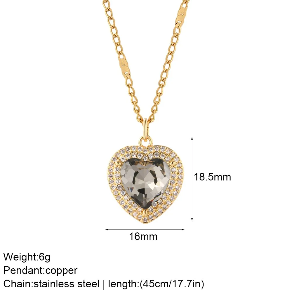 Luxury Heart Pendant Necklace for Women Romantic Woman's Chain Stainless Steel Choker Necklace Trendy big Zircon Opal Jewelry
