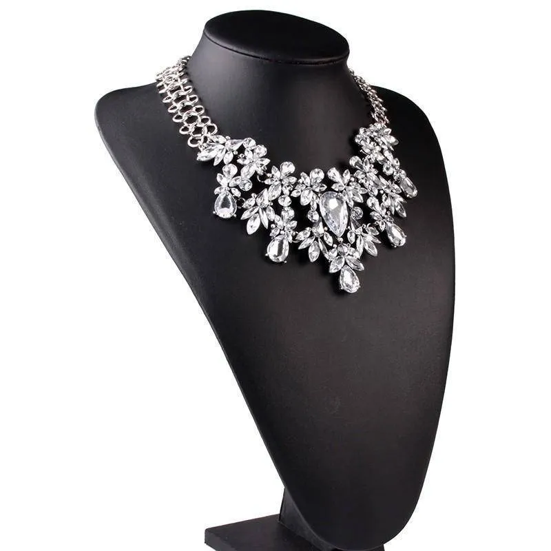Luxury Statement Colorful Flower Boho Maxi Gem Necklace Gem