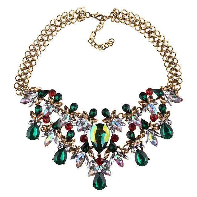 Luxury Statement Colorful Flower Boho Maxi Gem Necklace Gem