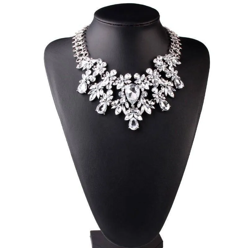 Luxury Statement Colorful Flower Boho Maxi Gem Necklace Gem