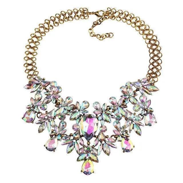 Luxury Statement Colorful Flower Boho Maxi Gem Necklace Gem