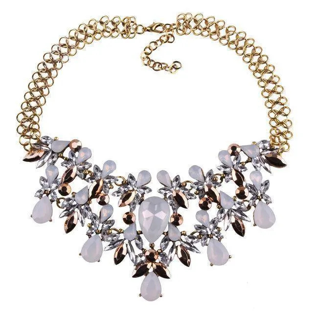 Luxury Statement Colorful Flower Boho Maxi Gem Necklace Gem