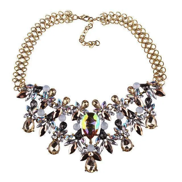 Luxury Statement Colorful Flower Boho Maxi Gem Necklace Gem