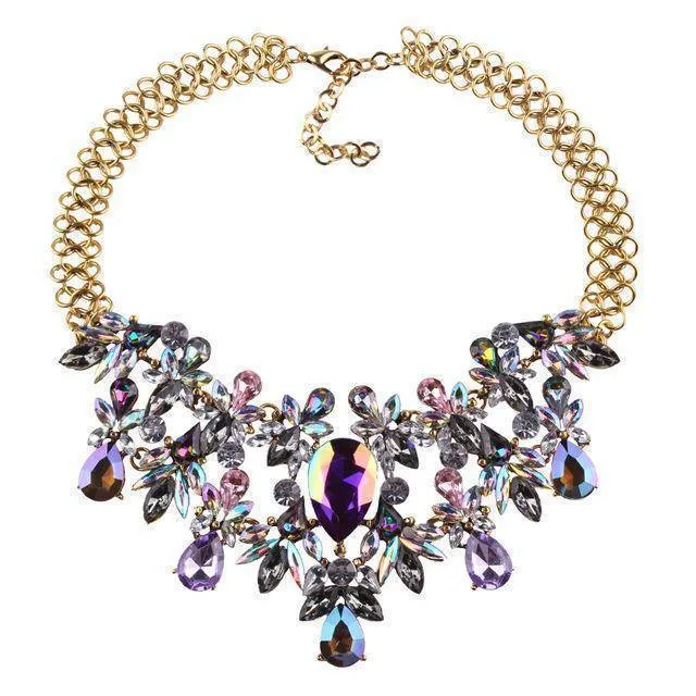 Luxury Statement Colorful Flower Boho Maxi Gem Necklace Gem