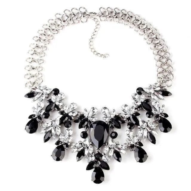 Luxury Statement Colorful Flower Boho Maxi Gem Necklace Gem
