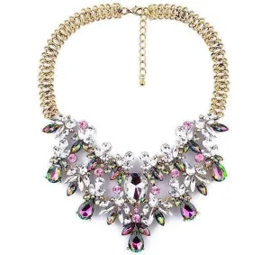Luxury Statement Colorful Flower Boho Maxi Gem Necklace Gem