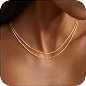 MBW Gold Layered Necklaces for Women Trendy, Dainty 14K Gold Plated Herringbone Chain Choker Necklaces Layered Simple Thin Snake Paperclip Chain Necklace Gold Jewelry Sets for Women Gifts