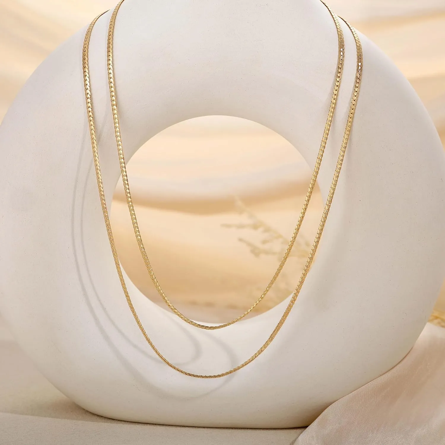 MBW Gold Layered Necklaces for Women Trendy, Dainty 14K Gold Plated Herringbone Chain Choker Necklaces Layered Simple Thin Snake Paperclip Chain Necklace Gold Jewelry Sets for Women Gifts