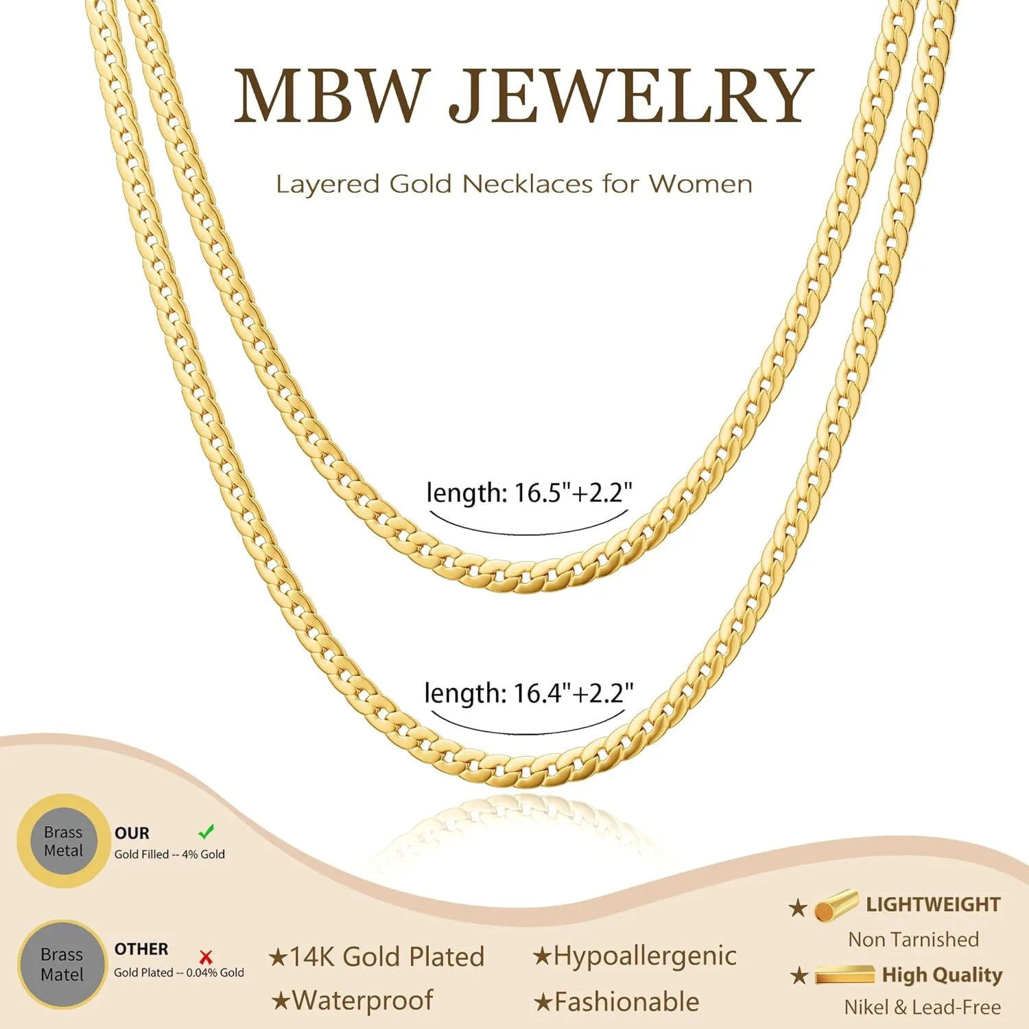 MBW Gold Layered Necklaces for Women Trendy, Dainty 14K Gold Plated Herringbone Chain Choker Necklaces Layered Simple Thin Snake Paperclip Chain Necklace Gold Jewelry Sets for Women Gifts