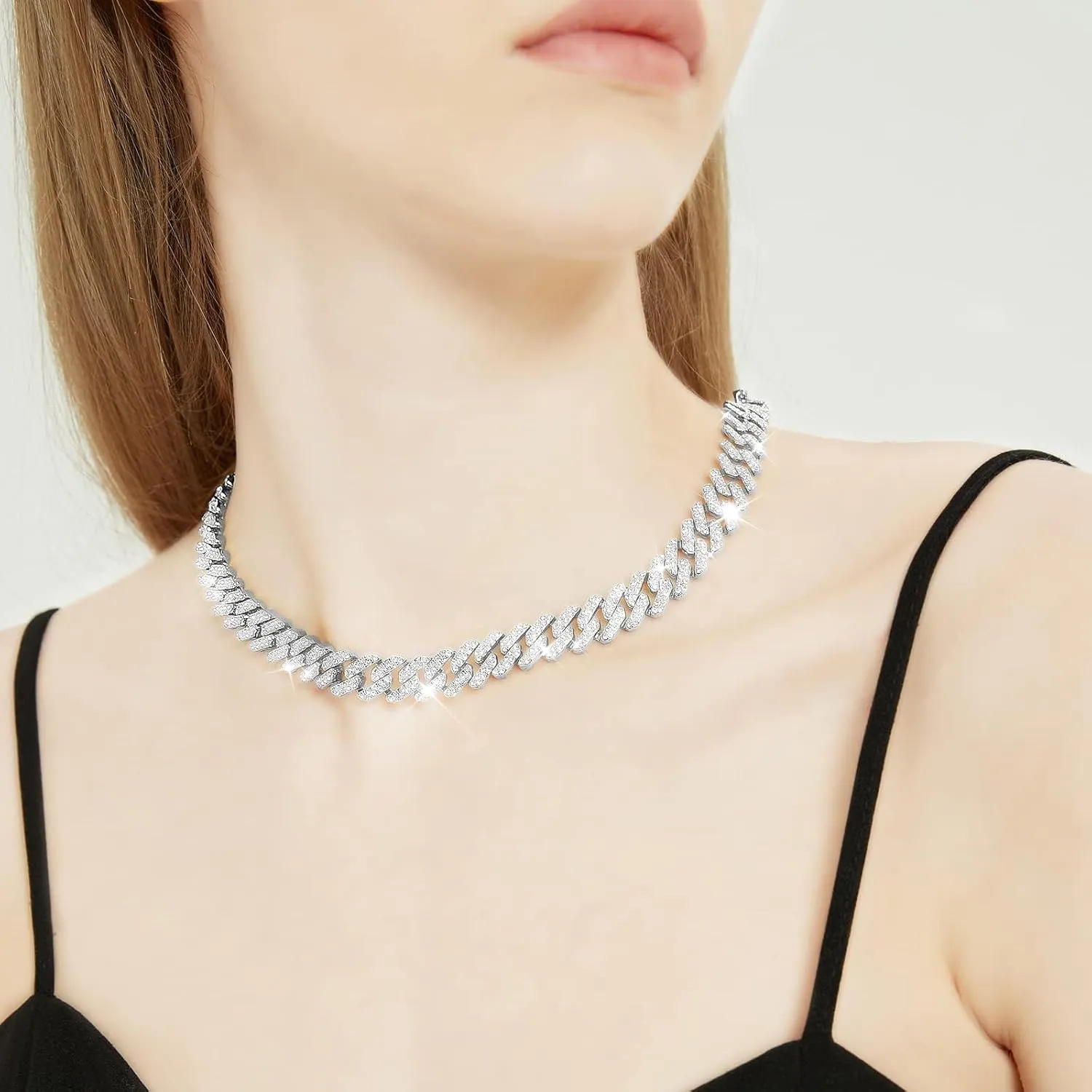 Mens and Womens Miami Cuban Link Chain Necklace 12mm Diamond Prong Cuban Chain 18/20/24inch Length Hip Hop Jewely