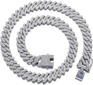 Mens and Womens Miami Cuban Link Chain Necklace 12mm Diamond Prong Cuban Chain 18/20/24inch Length Hip Hop Jewely