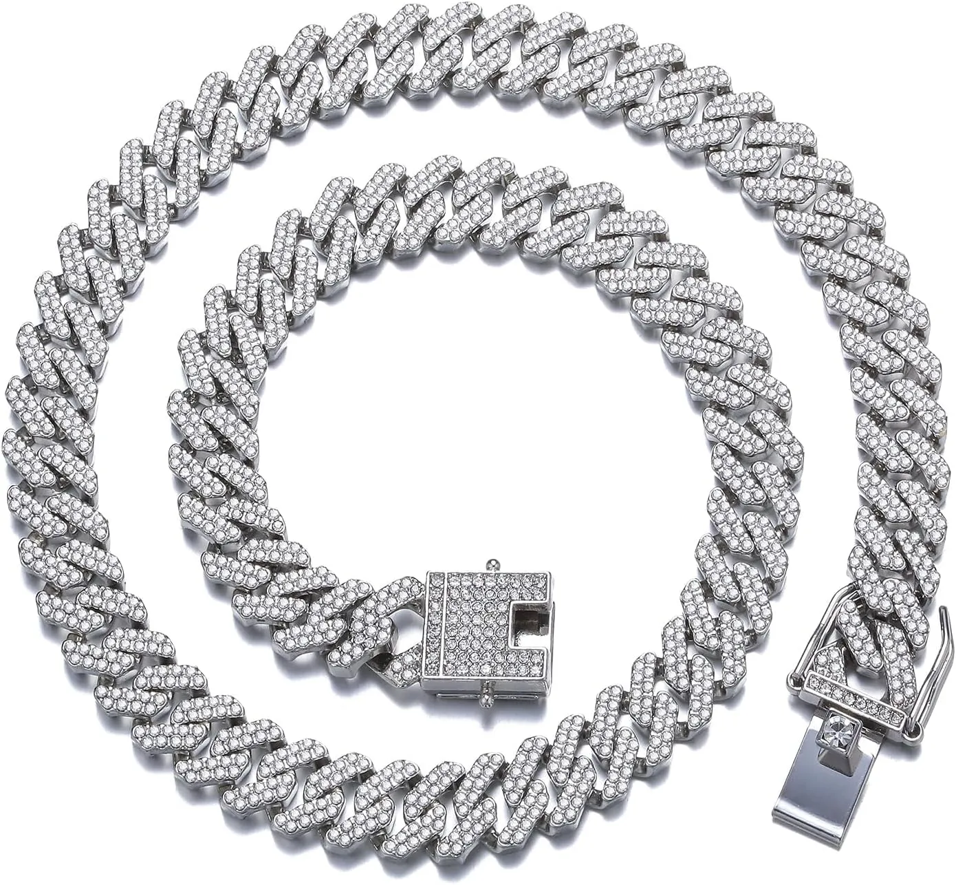 Mens and Womens Miami Cuban Link Chain Necklace 12mm Diamond Prong Cuban Chain 18/20/24inch Length Hip Hop Jewely
