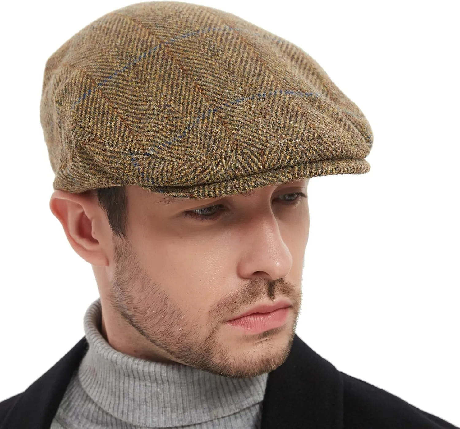 Men's Newsboy Caps,Classic Tweed Wool Blend Newsboy Ivy Hat Houndstooth/Herringbone/Checkered Flat Top Hat for Unisex