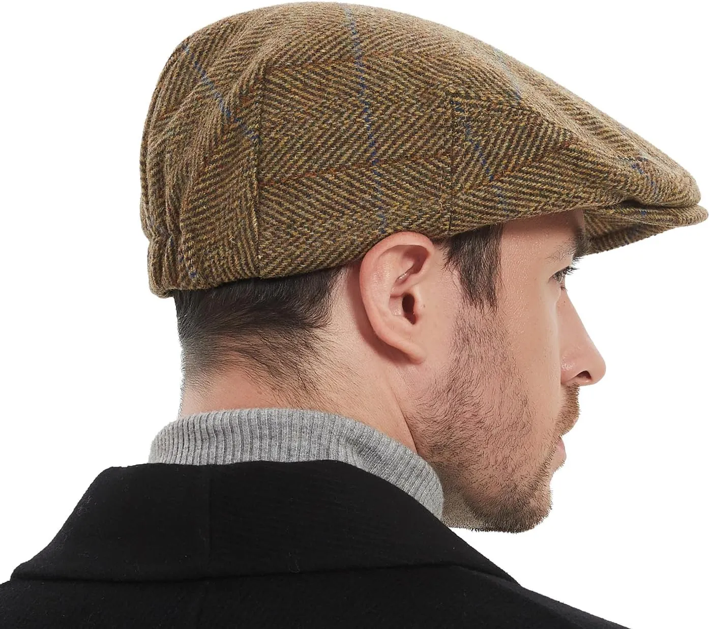 Men's Newsboy Caps,Classic Tweed Wool Blend Newsboy Ivy Hat Houndstooth/Herringbone/Checkered Flat Top Hat for Unisex