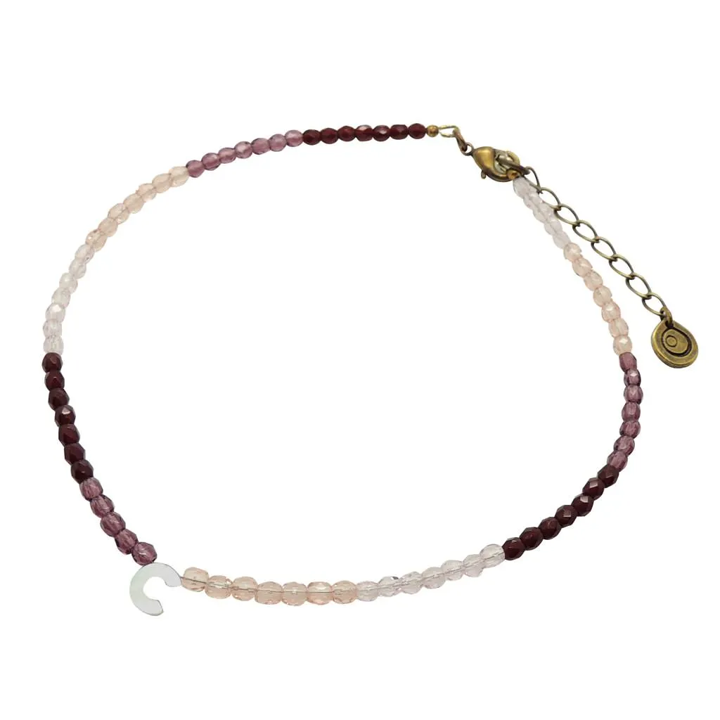Mother of Pearl Shell Alphabet Letter Charm Ombre Faceted Glass Bead Choker