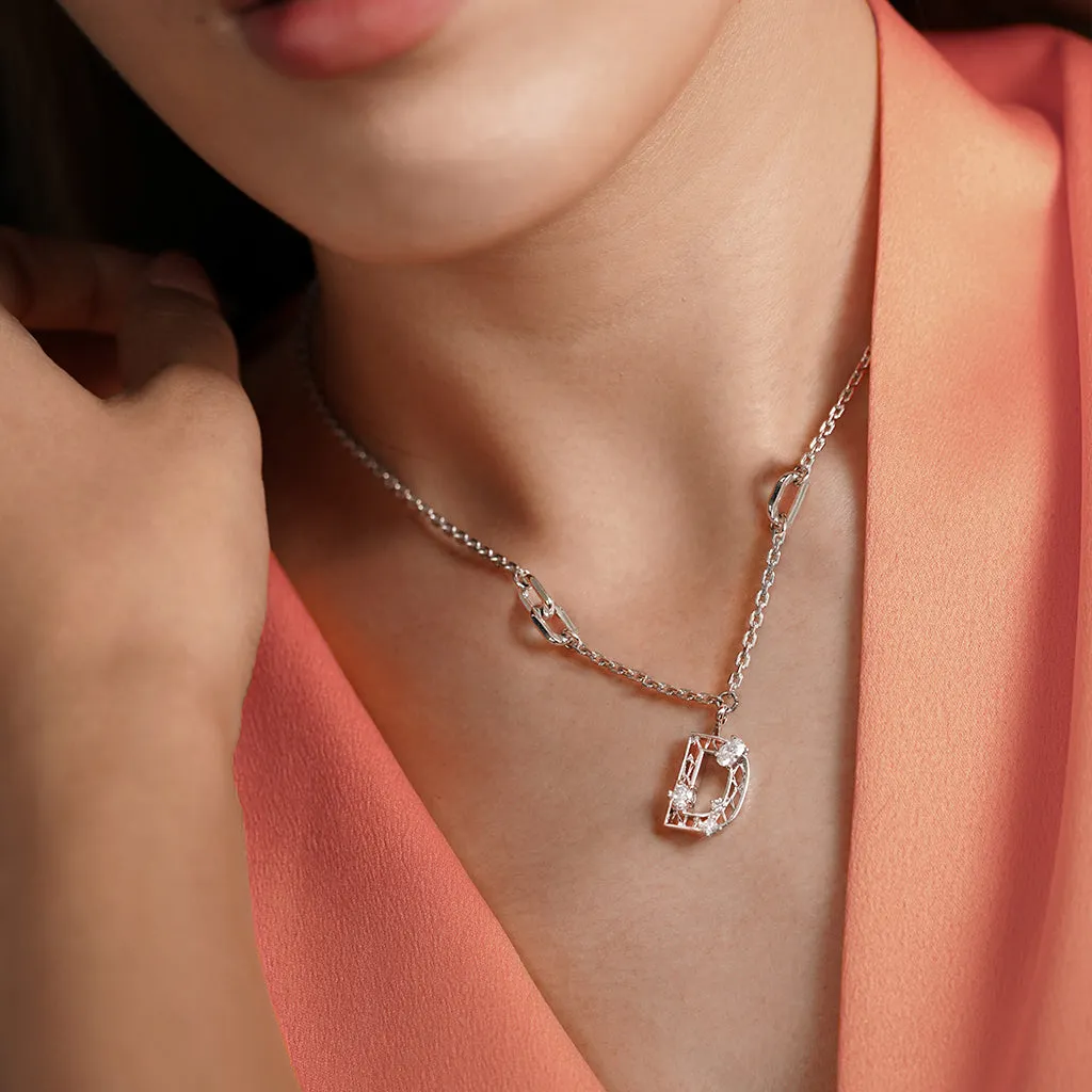 New Alphabet D Necklace [White gems]
