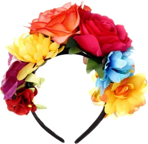 Nydotd Mexican Rose Flower Crown Headband, Day of The Dead Floral Rose Crown Headband Headpiece for Halloween Costume Party