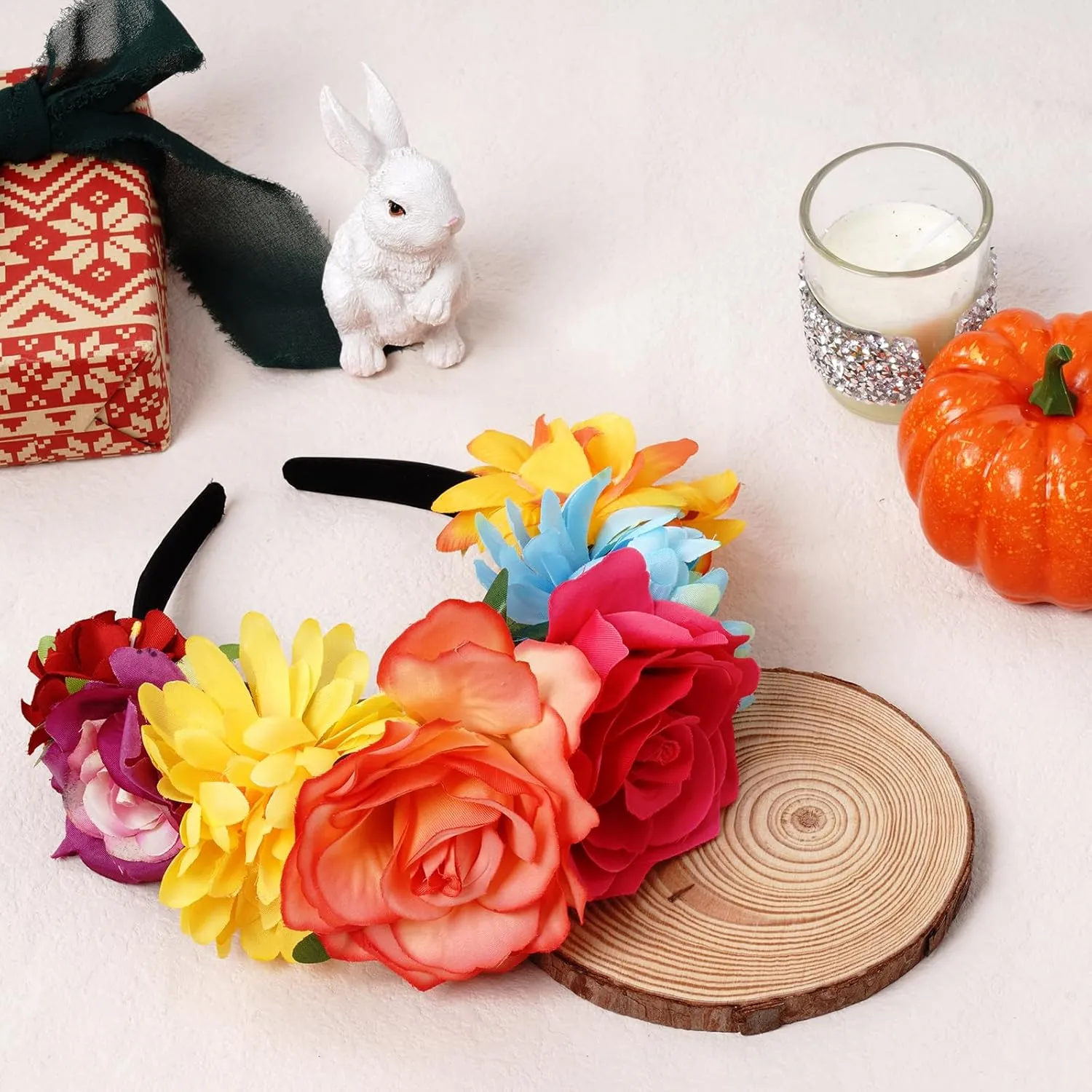 Nydotd Mexican Rose Flower Crown Headband, Day of The Dead Floral Rose Crown Headband Headpiece for Halloween Costume Party