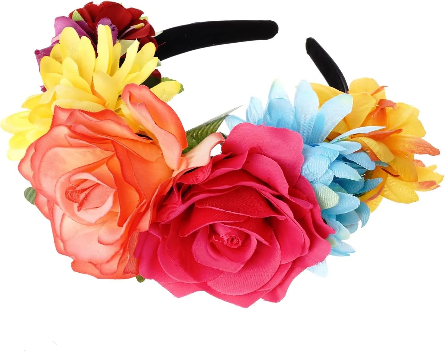 Nydotd Mexican Rose Flower Crown Headband, Day of The Dead Floral Rose Crown Headband Headpiece for Halloween Costume Party