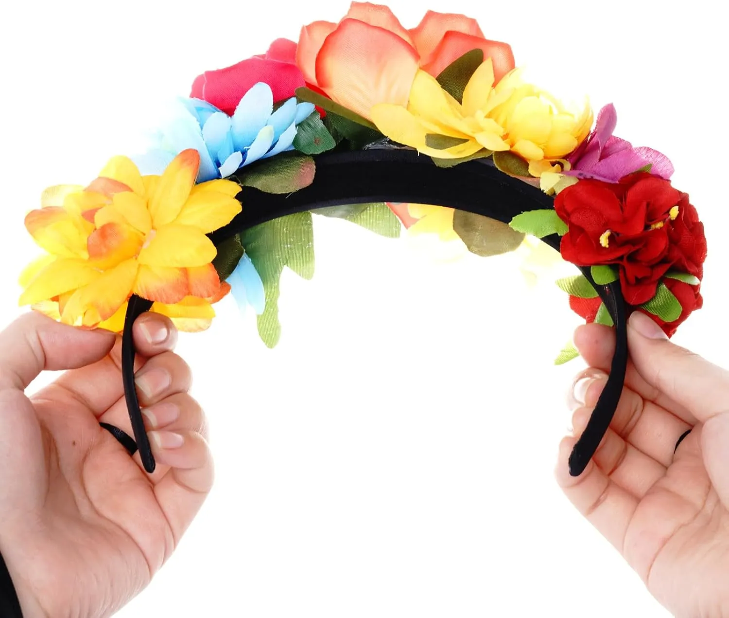Nydotd Mexican Rose Flower Crown Headband, Day of The Dead Floral Rose Crown Headband Headpiece for Halloween Costume Party