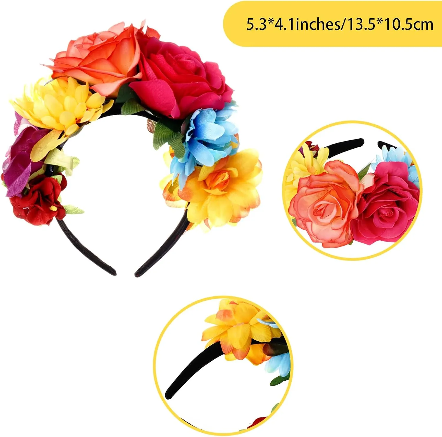 Nydotd Mexican Rose Flower Crown Headband, Day of The Dead Floral Rose Crown Headband Headpiece for Halloween Costume Party