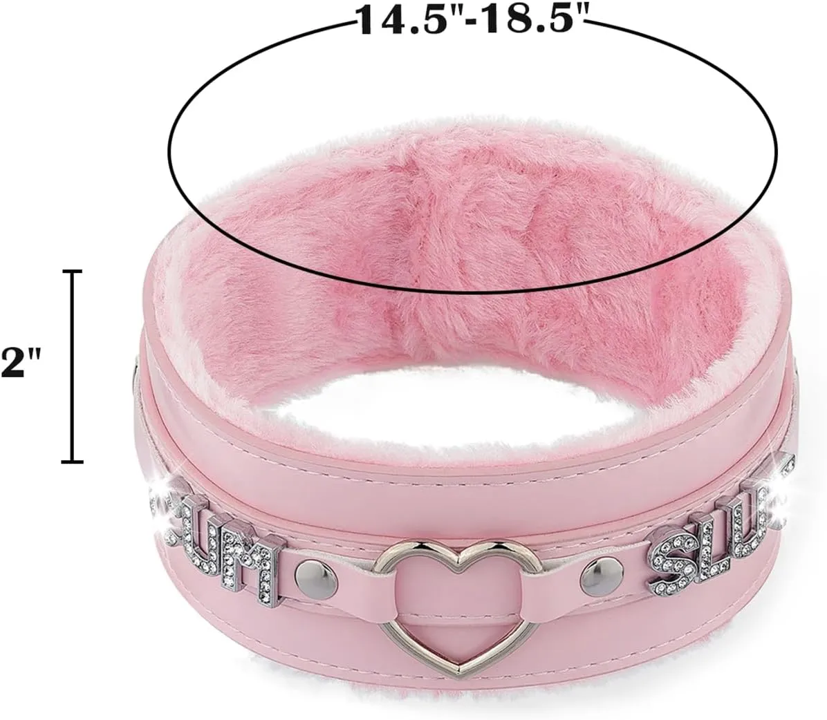 Pink Furry Heart O-ring Leather Choker Collar For Women, Handmade Punk Gothic Letter Necklace Adjustable Fashion Jewerly