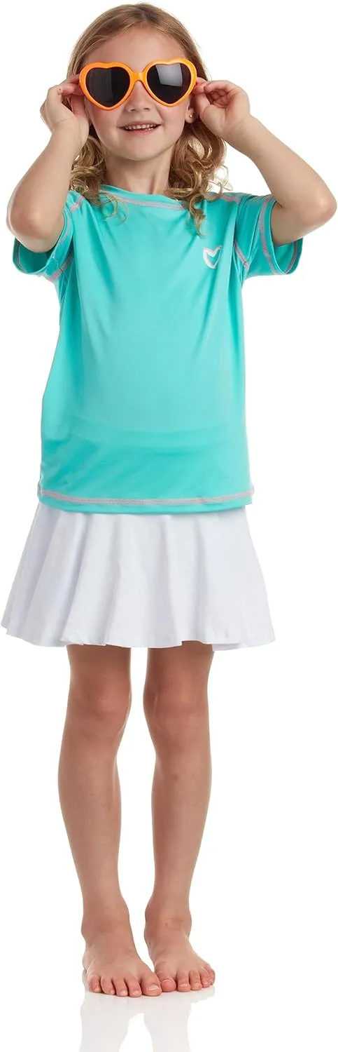 Pink Platinum Girls Rashguard - UPF 50  Sun Protection Quick Dry Short Sleeve Swim Shirt Rash Guard for Girls (Sizes: 2T-16)