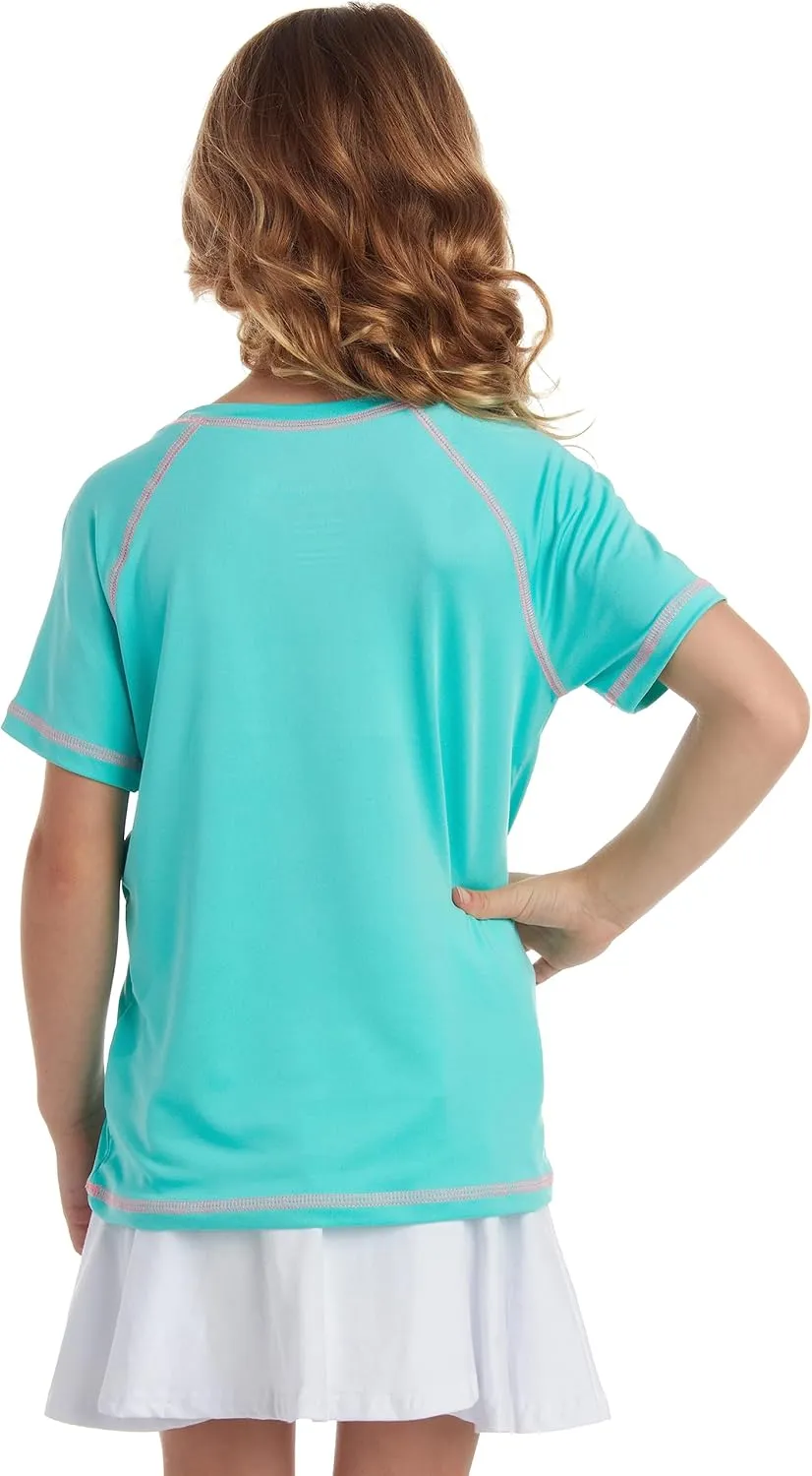 Pink Platinum Girls Rashguard - UPF 50  Sun Protection Quick Dry Short Sleeve Swim Shirt Rash Guard for Girls (Sizes: 2T-16)