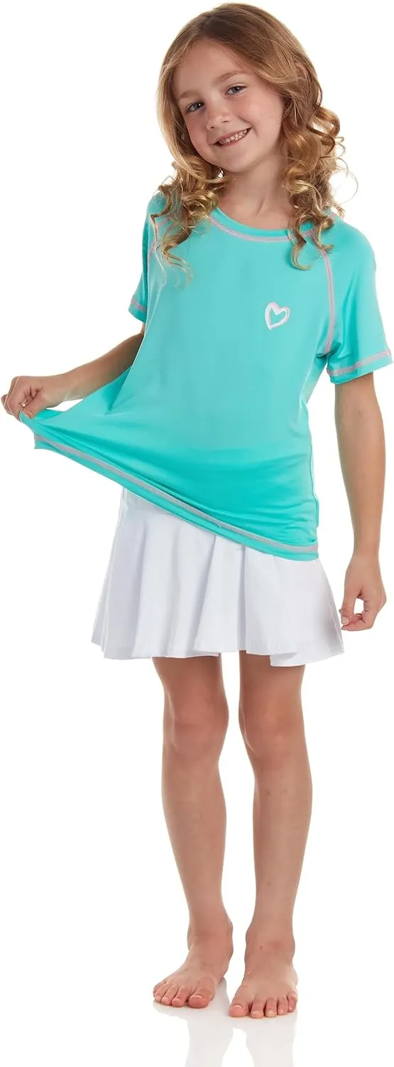 Pink Platinum Girls Rashguard - UPF 50  Sun Protection Quick Dry Short Sleeve Swim Shirt Rash Guard for Girls (Sizes: 2T-16)