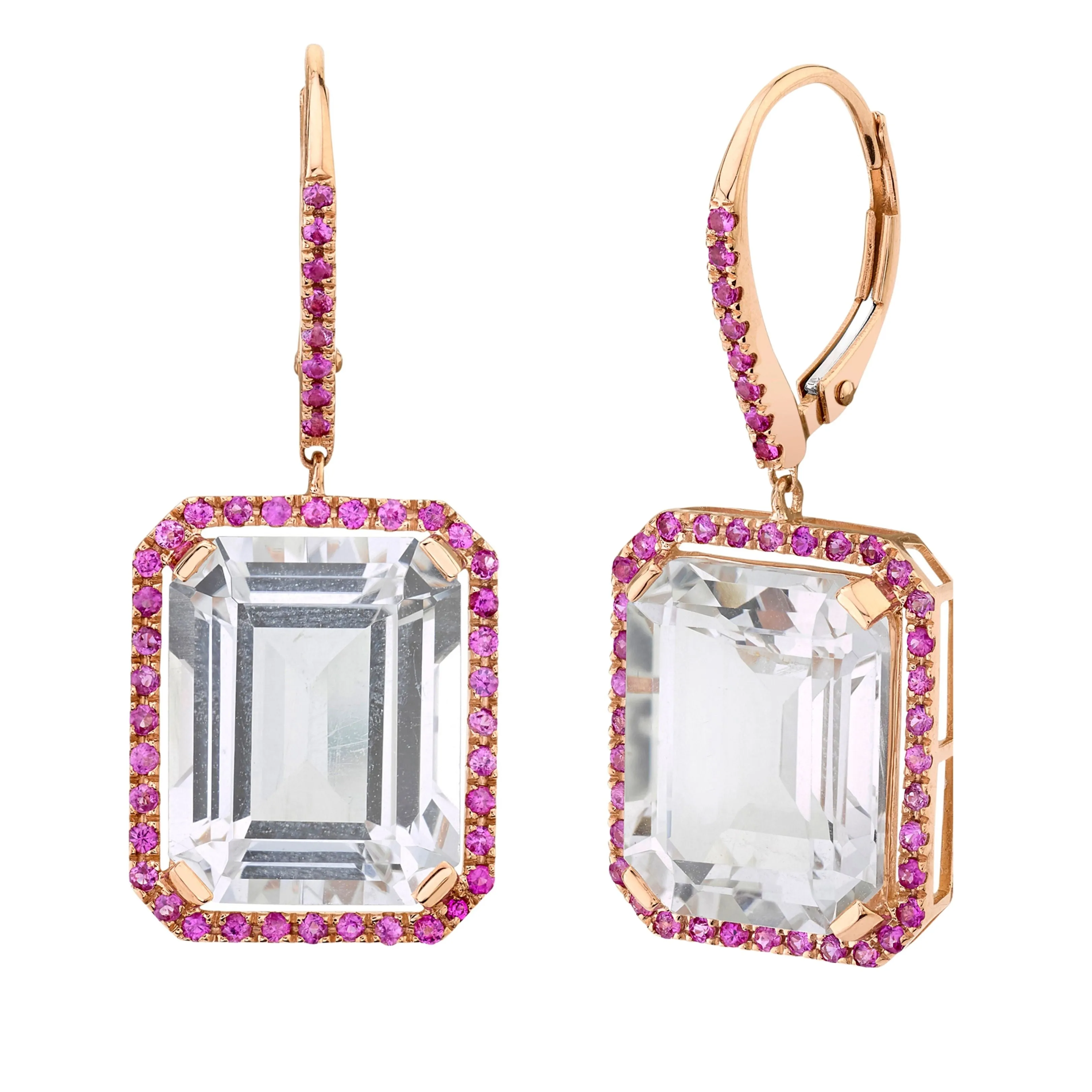 PINK SAPPHIRE & WHITE TOPAZ PORTRAIT EARRINGS
