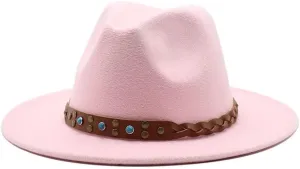 Popular Felt Hat with British Style Belt, Vintage and Versatile Top Hat, Woolen Jazz Hat Fengyan Cowboy Hats (Color : Rose Red, Size : Large(59-61cm))