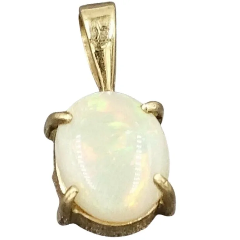"Valentine's Sparkle: Pre-Loved 10ct Yellow Gold Opal Claw Set Pendant"