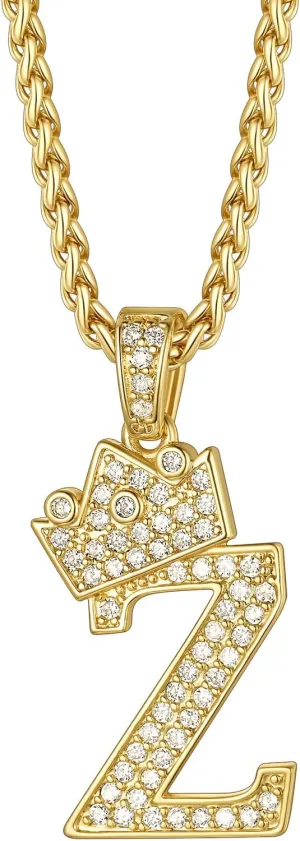 Richsteel Initial Necklace for Men A-Z 18K Gold Plated Crown Shiny Cubic Zirconia Monogram Pendant for Women Fashion Jewelry