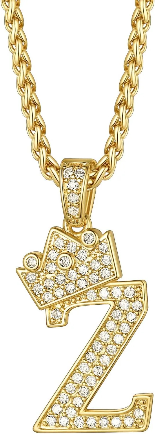 Richsteel Initial Necklace for Men A-Z 18K Gold Plated Crown Shiny Cubic Zirconia Monogram Pendant for Women Fashion Jewelry