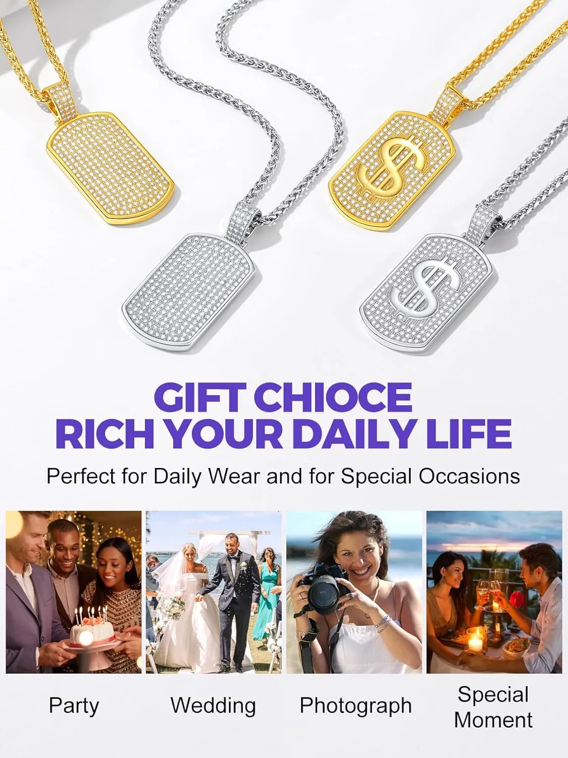 Richsteel Initial Pendant Necklace Letter 18K Gold/Silver Plated A-Z Cubic Zirconia Dog Tag Pendant Necklace for Men Women Thanksgiving Christmas Gift