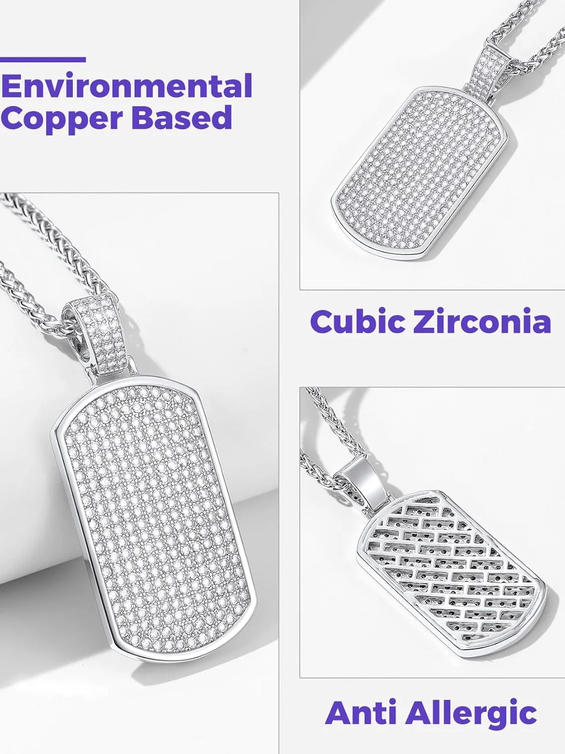 Richsteel Initial Pendant Necklace Letter 18K Gold/Silver Plated A-Z Cubic Zirconia Dog Tag Pendant Necklace for Men Women Thanksgiving Christmas Gift