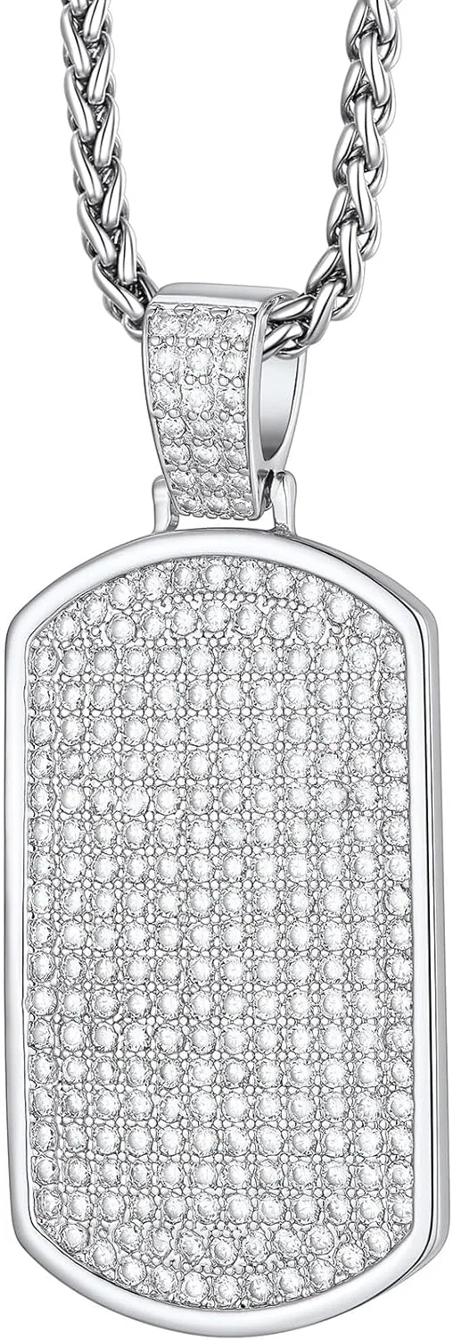 Richsteel Initial Pendant Necklace Letter 18K Gold/Silver Plated A-Z Cubic Zirconia Dog Tag Pendant Necklace for Men Women Thanksgiving Christmas Gift