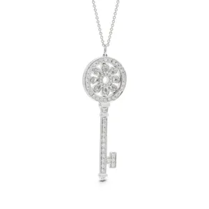 Tiffany & Co. White Gold Diamond Large Petal Key Pendant And Chain
