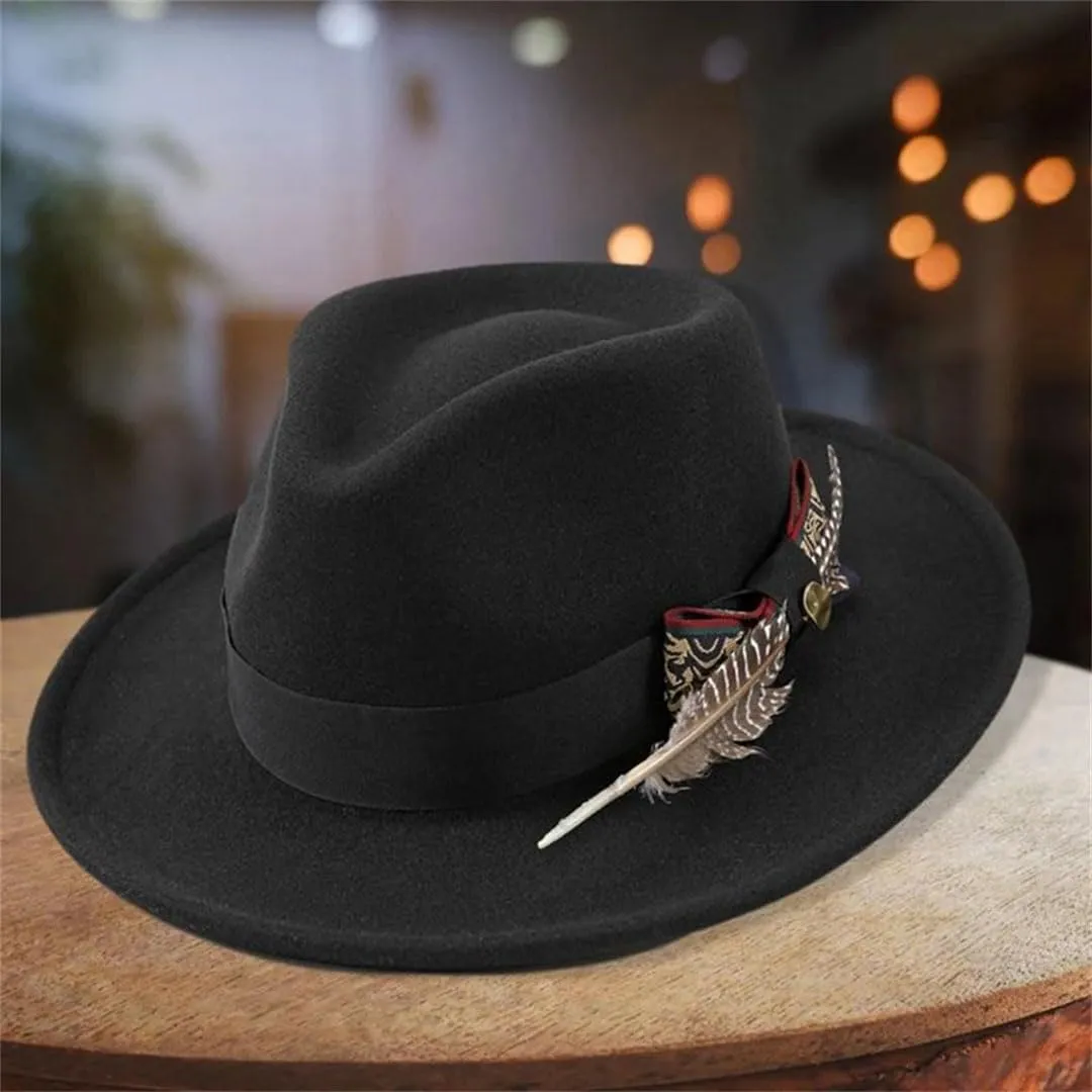 Unisex Classic Hat With Stylish Feather Detail Summer Outdoor Vintage Panama Hat