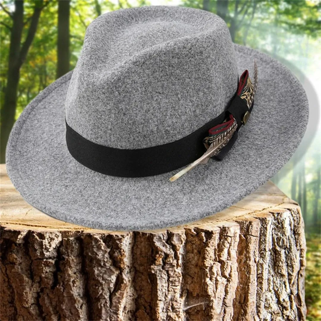Unisex Classic Hat With Stylish Feather Detail Summer Outdoor Vintage Panama Hat