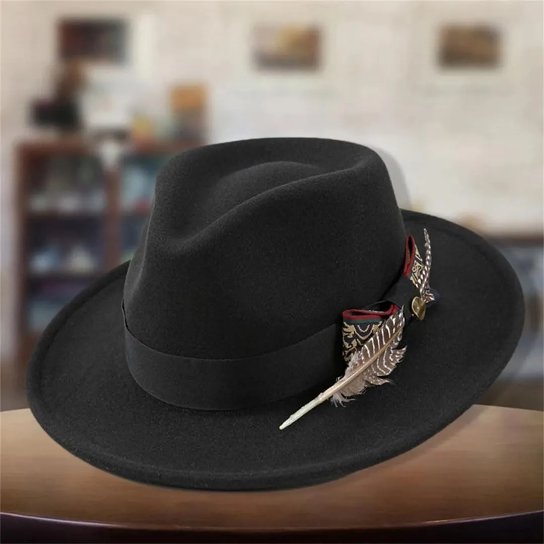 Unisex Classic Hat With Stylish Feather Detail Summer Outdoor Vintage Panama Hat