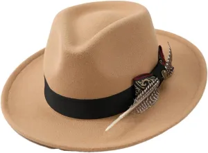 Unisex Classic Hat With Stylish Feather Detail Summer Outdoor Vintage Panama Hat