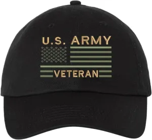 US Army Veteran USA Flag Embroidered Dad Hat Unstructured USA Army Military Vet Adjustable Baseball Cap