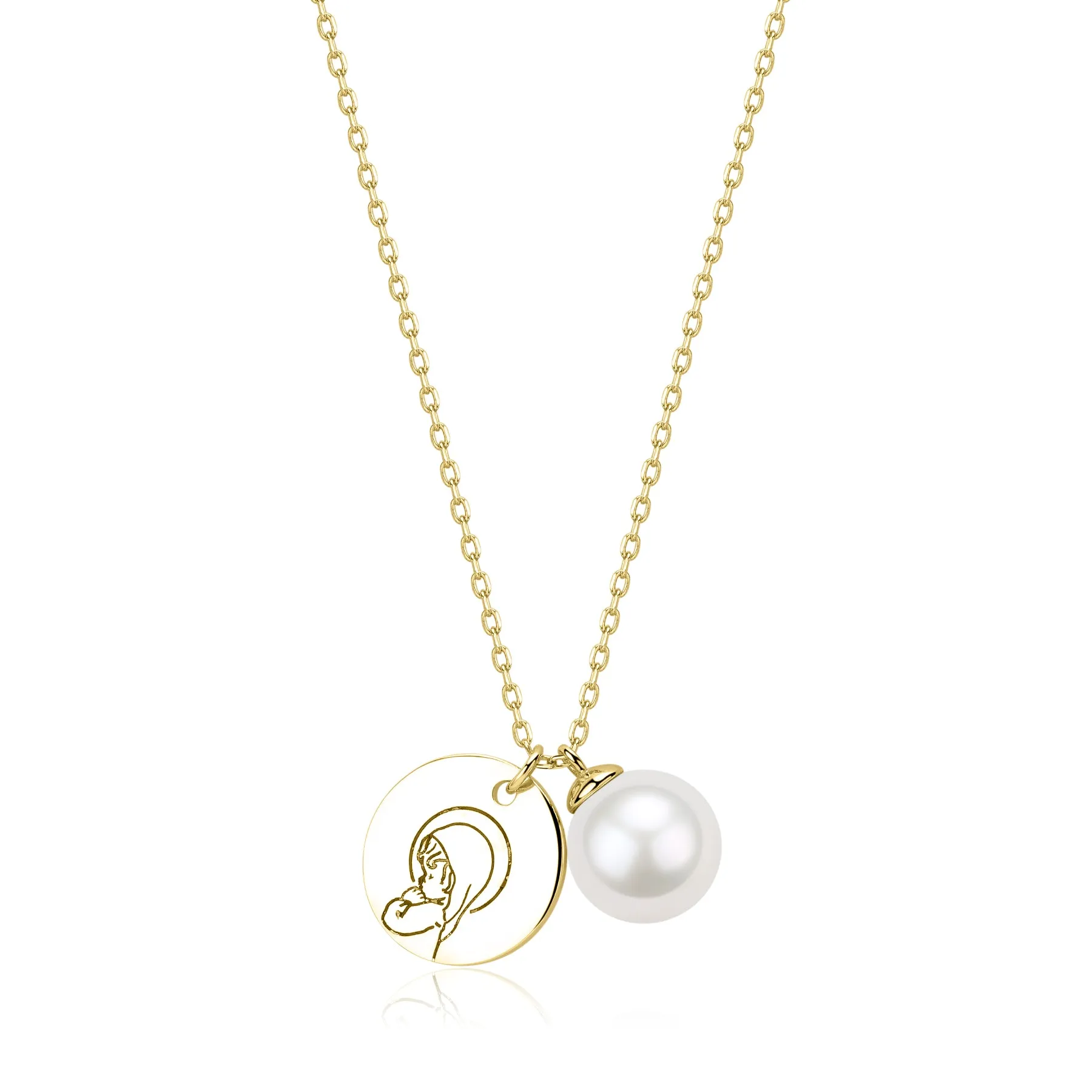 Virgin Mary Charm & Pearl Pendant Necklace