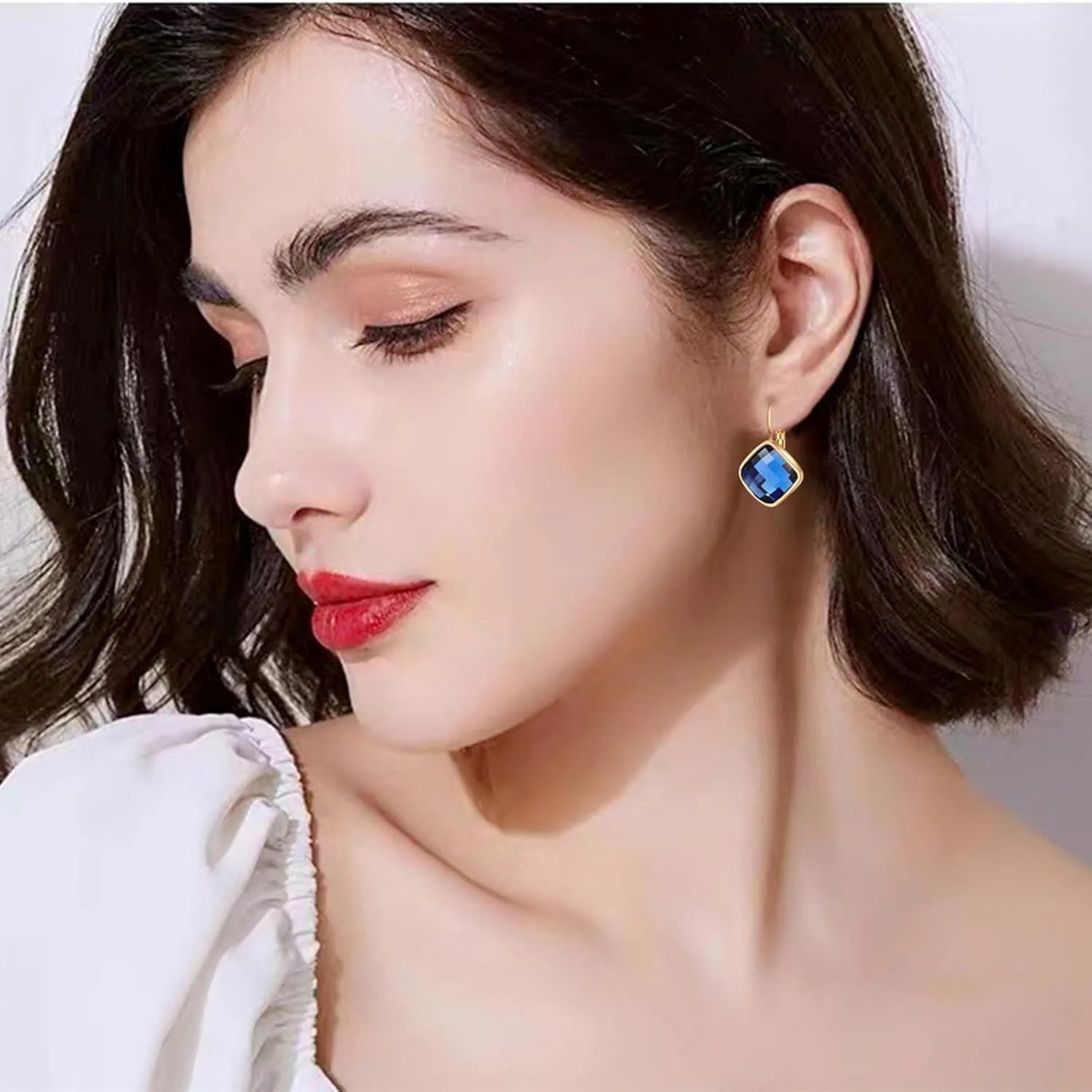VONSSY Crystal Drop Dangle Earrings Leverback Hoop Hanging Zircon Jewelry Gift for Women Mother Wife