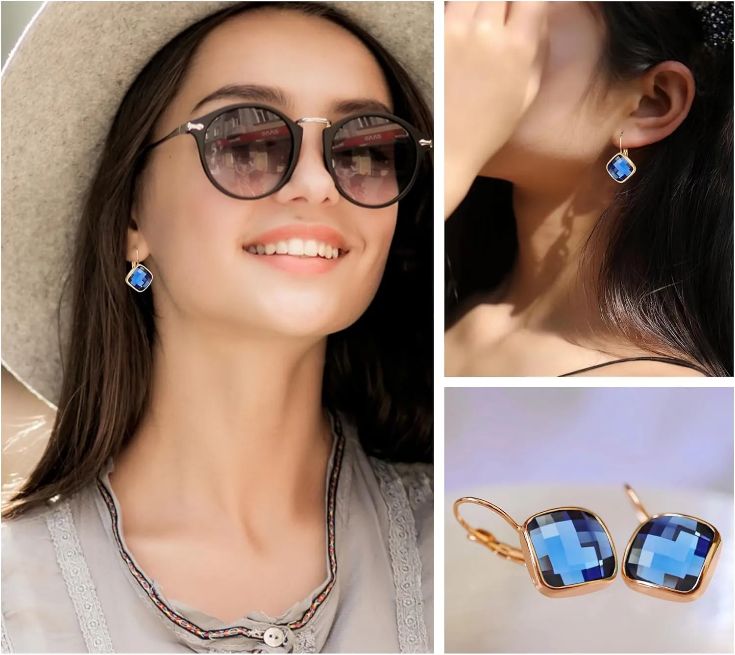 VONSSY Crystal Drop Dangle Earrings Leverback Hoop Hanging Zircon Jewelry Gift for Women Mother Wife