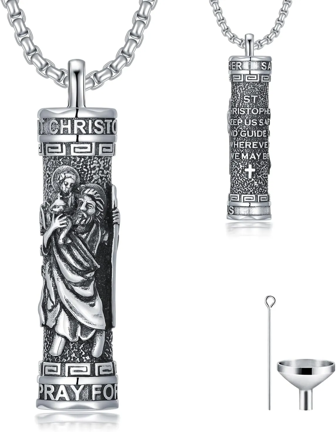 WINNICACA Saint Urn Necklace for Men Women, 925 Silver Sterling Religion Urn Pendant Cremation Jewelry for Ashes Necklace Memorial Keepsake Jewelry Gifts for Men Father Son